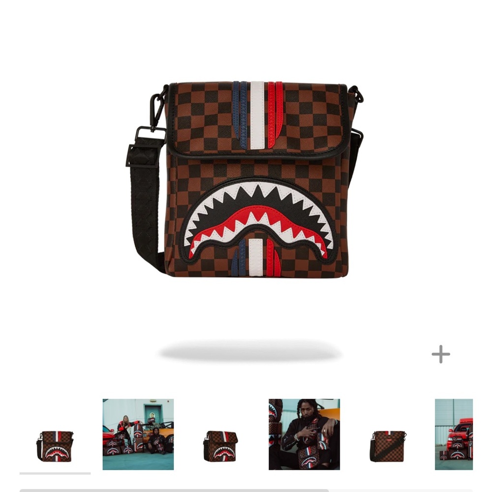Sprayground Brown Checkered Shark Messenger Bag